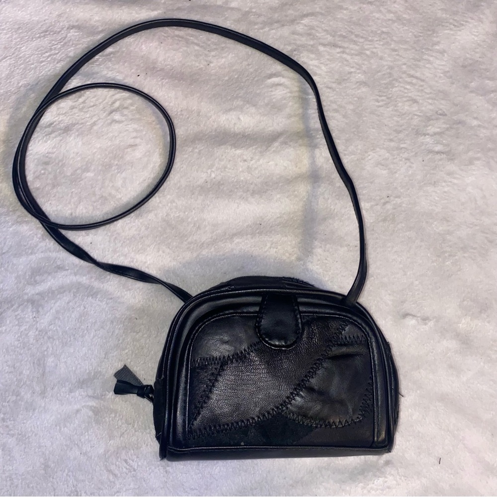 Vintage Black Leather Patchwork Mini Crossbody Pu… - image 2